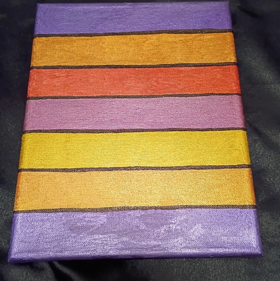 8x10 Original Metallic Striped Abstract Painting - Sunset Colors Boho Wall Art - Picture 3 of 4